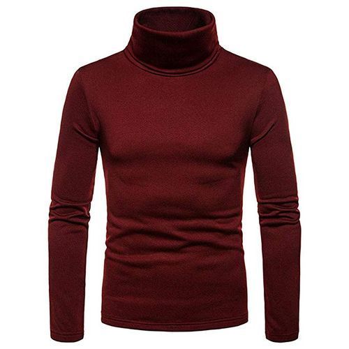 Men's Long Sleeve Turtle Neck T-shirt- Maroon