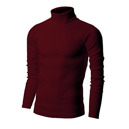 Men's Long Sleeve Turtle Neck T-shirt- Maroon