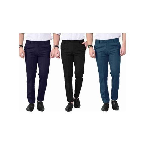 A Pack Of 3 Mens Formal Trousers-Navy Blue, Black, Parliament Blue.