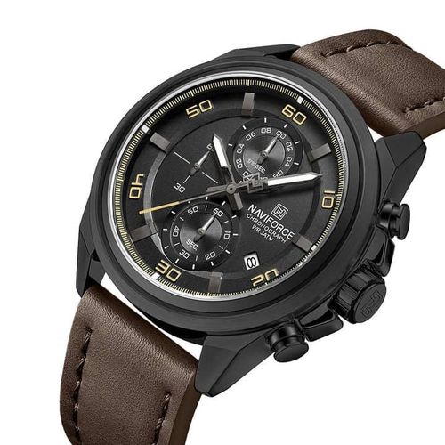 Naviforce Luxury Hard Leather Digital And Analog Mens Water Proof Watch - Brown