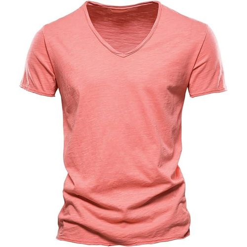 2 Pack New Summer V-neck T-shirt Men 100% Combed Cotton Solid Short Sleeve T Shirt