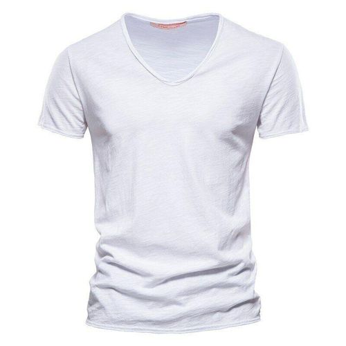 2 Pack New Summer V-neck T-shirt Men 100% Combed Cotton Solid Short Sleeve T Shirt