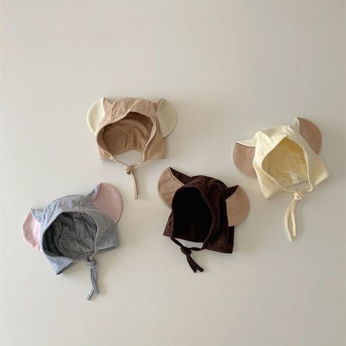 Cute Elephant Ears Baby Hat Strap Earflaps Cap Korean Style Color Matching Little Boy Baby Boy Sleeve Cap Beanie