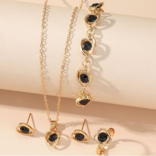 Heart Necklace Earrings Ring Bracelet Temperament Love Shaped Jewelry