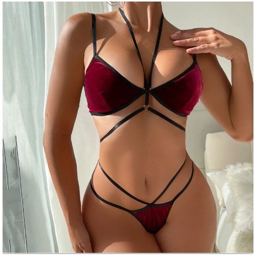 Bra G-strings Underwear Suit Ladies Bralette Brief Bikini-maroon