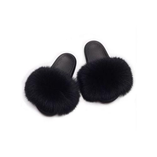 Fluffy Slippers Real Fox Fur Slides