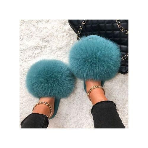 Fluffy Slippers Real Fox Fur Slides