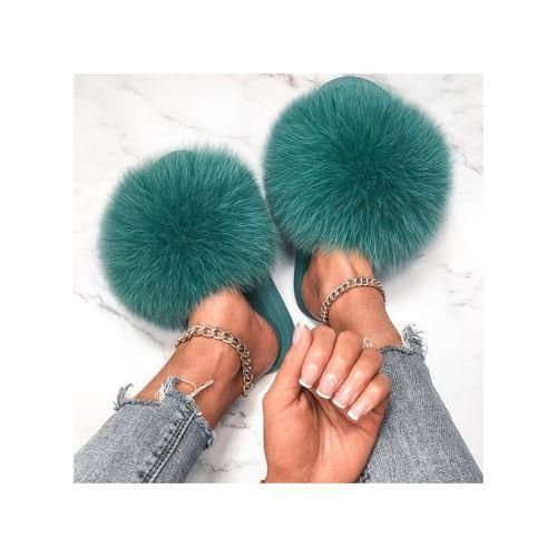 Fluffy Slippers Real Fox Fur Slides