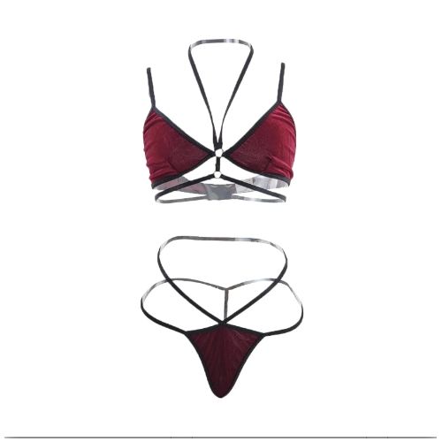 Bra G-strings Underwear Suit Ladies Bralette Brief Bikini-maroon