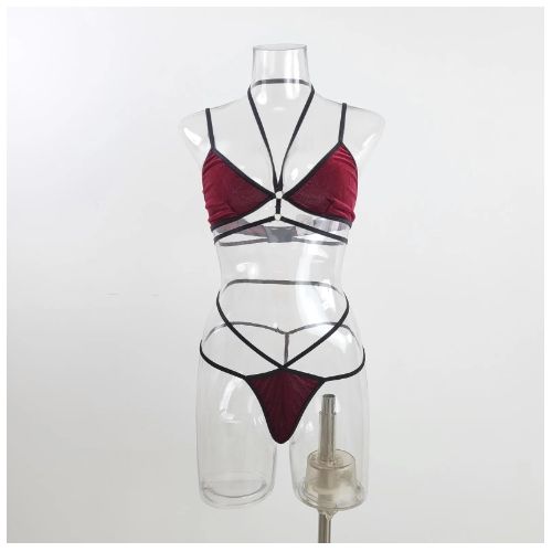 Bra G-strings Underwear Suit Ladies Bralette Brief Bikini-maroon