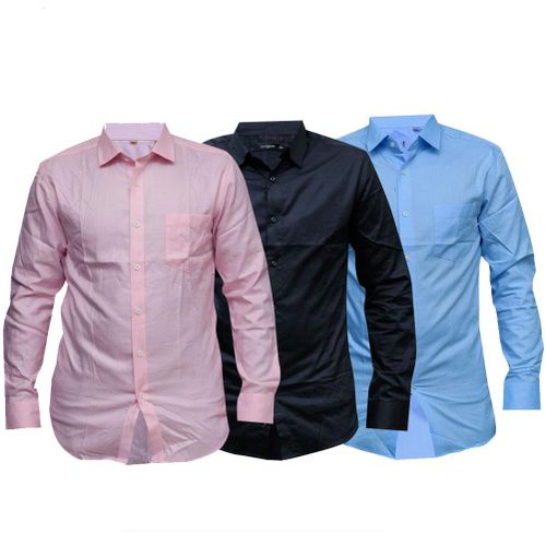 3Pieces Of Mens Plain Office Shirts - Black, Pink, Skyblue