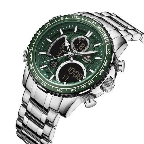 Naviforce Stainless Steel Water Resistant Digital And Analog Mens Watch - Silver