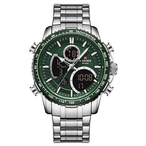 Naviforce Stainless Steel Water Resistant Digital And Analog Mens Watch - Silver