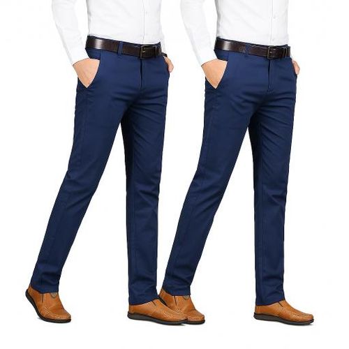 2 Pack Men's Straight Fit Casual Chino Pant with Stretch - Navy Blue