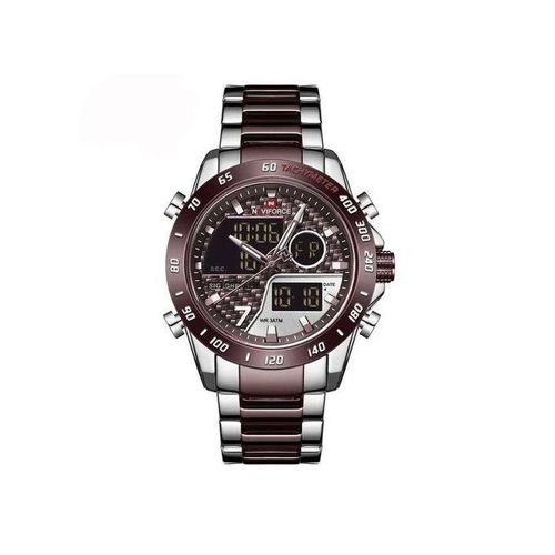 Naviforce Stainless Steel Dual Watch - Brown, Silver