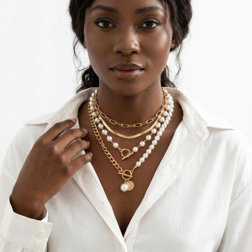4 Pieces/Set Women's Jewelry Pearl Necklaces Set - Gold