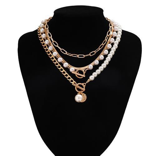 4 Pieces/Set Women's Jewelry Pearl Necklaces Set - Gold