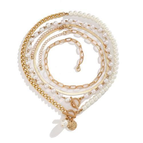 4 Pieces/Set Women's Jewelry Pearl Necklaces Set - Gold