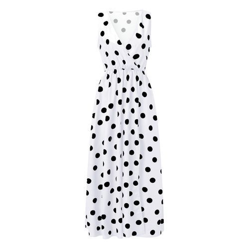 Women Fashion V-Neck Sexy Sleeveless Print  Summer Party High Slit Maxi  Dress