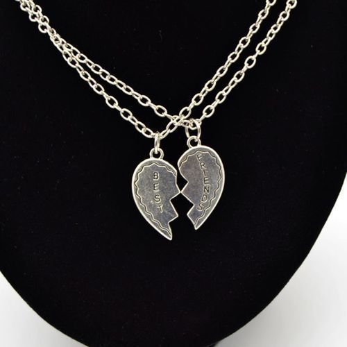 2Pcs/Set Love Heart Key Pendant BFF -Silver