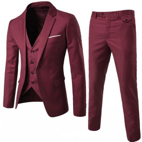3 In 1 Men's Suits Coat Pants Vest Uniform Set-RED