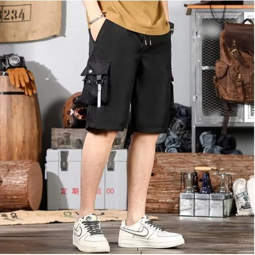 Men Casual Shorts Loose Fit Multi-pocket Work Wear Student Pants
