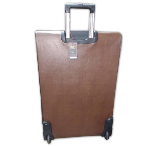 Leather Travel Suitcase With Telescoping Handle - Brown