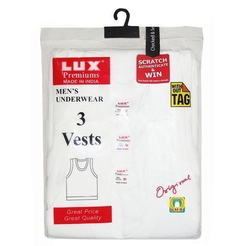 Lux 3 Pack Men's Lux Cotton Vests  - White