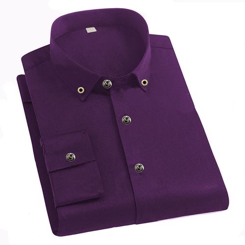 Mens Plain Office Shirts Casual Long Sleeved - Purple