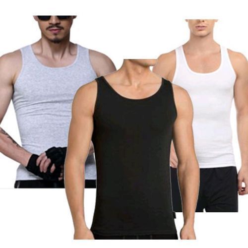 3Pack Of Men's Cotton  Vest - White, Black, Gray