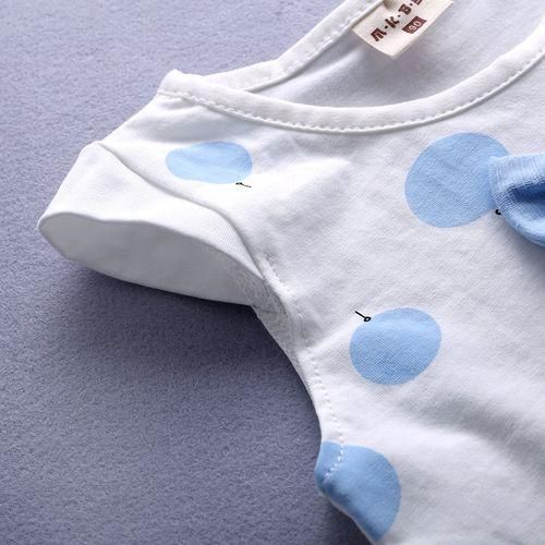Girls Cartoon Apple Print TShirt  Short Cotton Suit  Blue