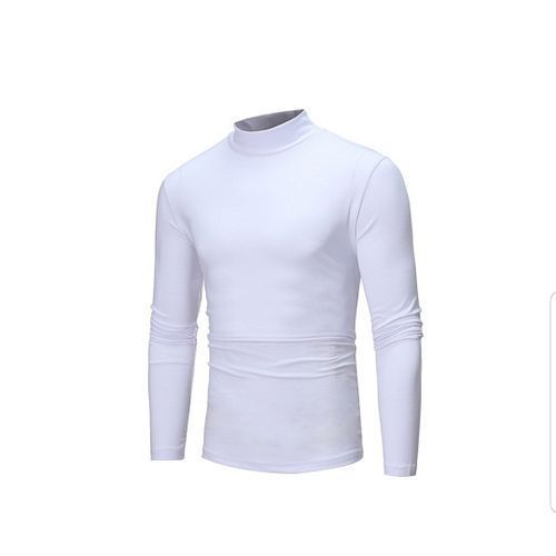 Mens High -Necked Long  Sleeved T-Shirt -White.