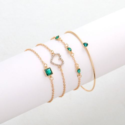 4PCS Women's Fashion Turquoise Bracelets With Diamonds