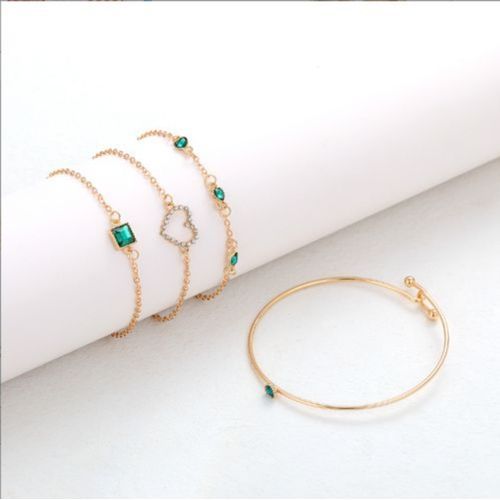 4PCS Women's Fashion Turquoise Bracelets With Diamonds