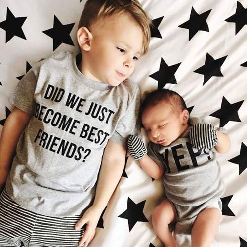 Baby Short Sleeve Tshirt BEST FRIENDS Printed Tops Pullover Infant Clothes