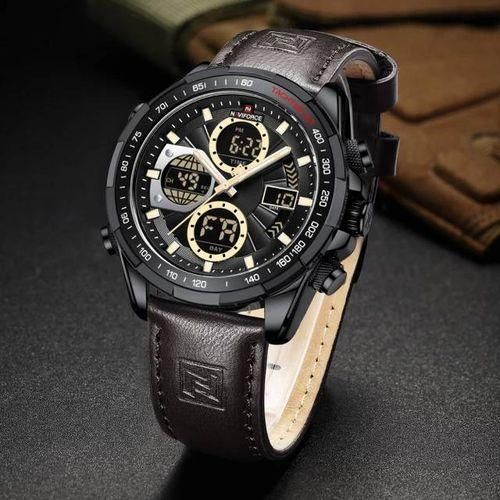 Naviforce Faux Leather Digital And Analog Mens Watch - Black, Brown