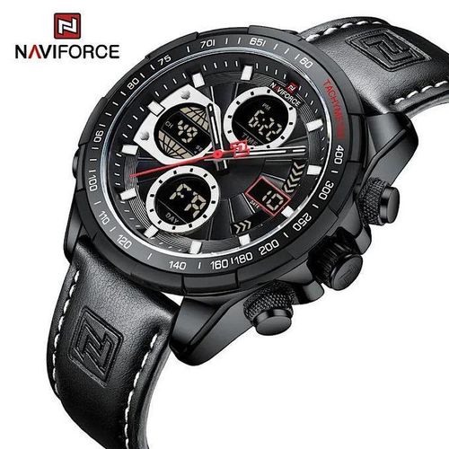 Naviforce Faux Leather Digital And Analog Mens Watch - Black, Brown