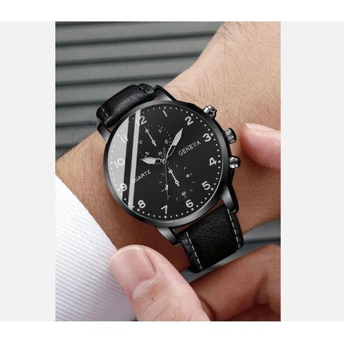 Six Pack Of  Leather Watch Bracelets As Seen On The Picture-Black