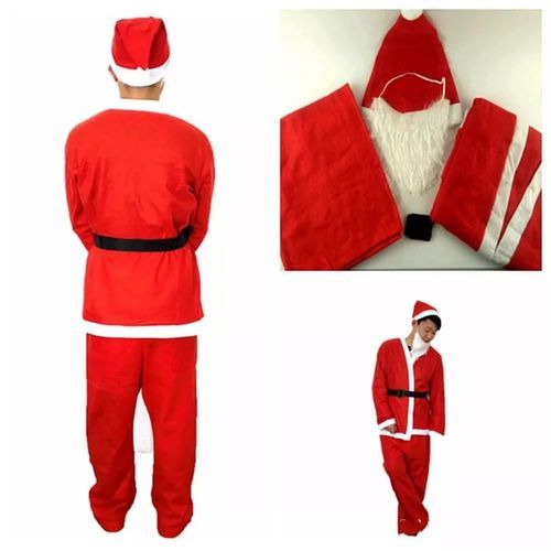 5 Piece Adults Santa Claus Suit Father Christmas Costume Xmas Mens-Red and White
