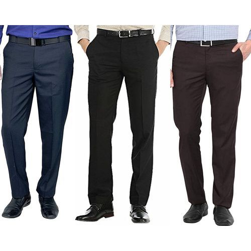 Pack Of Men's Formal Trousers - Black,Coffee Brown & Navy Blue