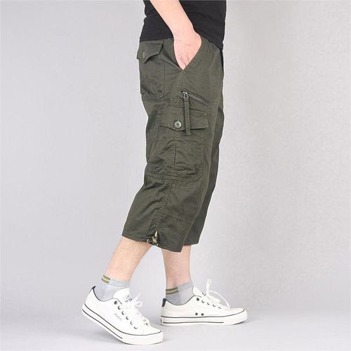 Men's Casual Cargo Pants, Cropped Pants, Multi-Pocket Tactical Pants - Green
