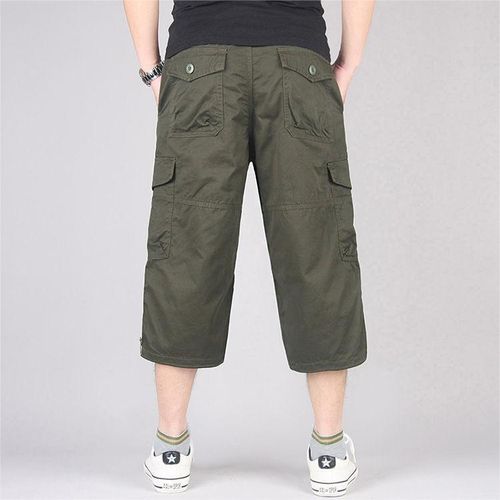 Men's Casual Cargo Pants, Cropped Pants, Multi-Pocket Tactical Pants - Green