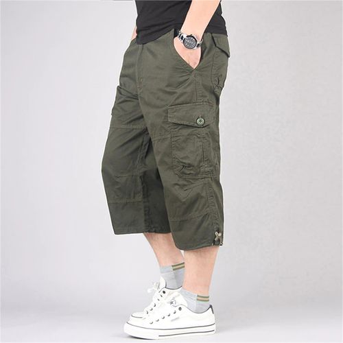 Men's Casual Cargo Pants, Cropped Pants, Multi-Pocket Tactical Pants - Green