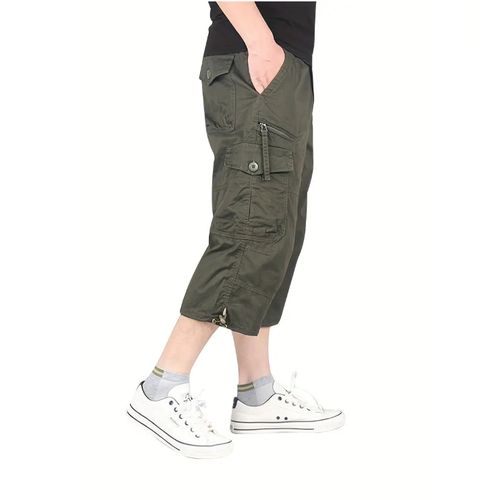 Men's Casual Cargo Pants, Cropped Pants, Multi-Pocket Tactical Pants - Green