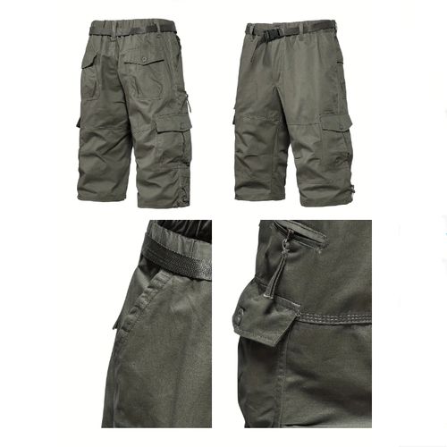 Men's Casual Cargo Pants, Cropped Pants, Multi-Pocket Tactical Pants - Green