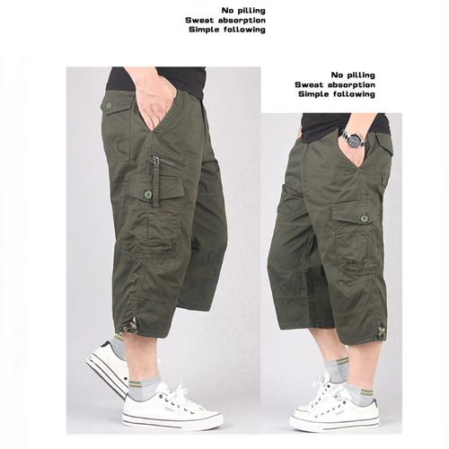 Men's Casual Cargo Pants, Cropped Pants, Multi-Pocket Tactical Pants - Green
