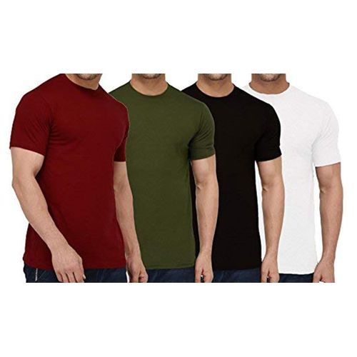 A Pack Of 4 Round Neck Short Sleeved T-Shirts - Black, Maroon, White, Army Green
