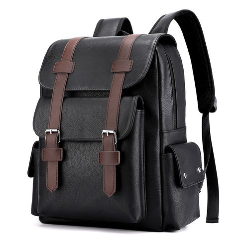 Backpack Large Capacity PU Travel Computer Bag For Men - Black