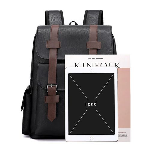Backpack Large Capacity PU Travel Computer Bag For Men - Black
