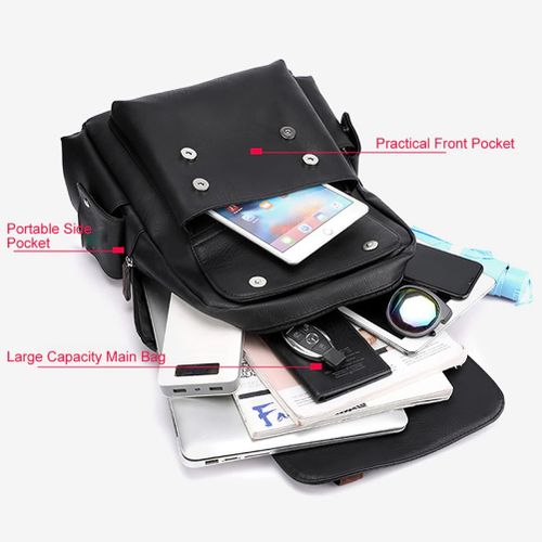 Backpack Large Capacity PU Travel Computer Bag For Men - Black
